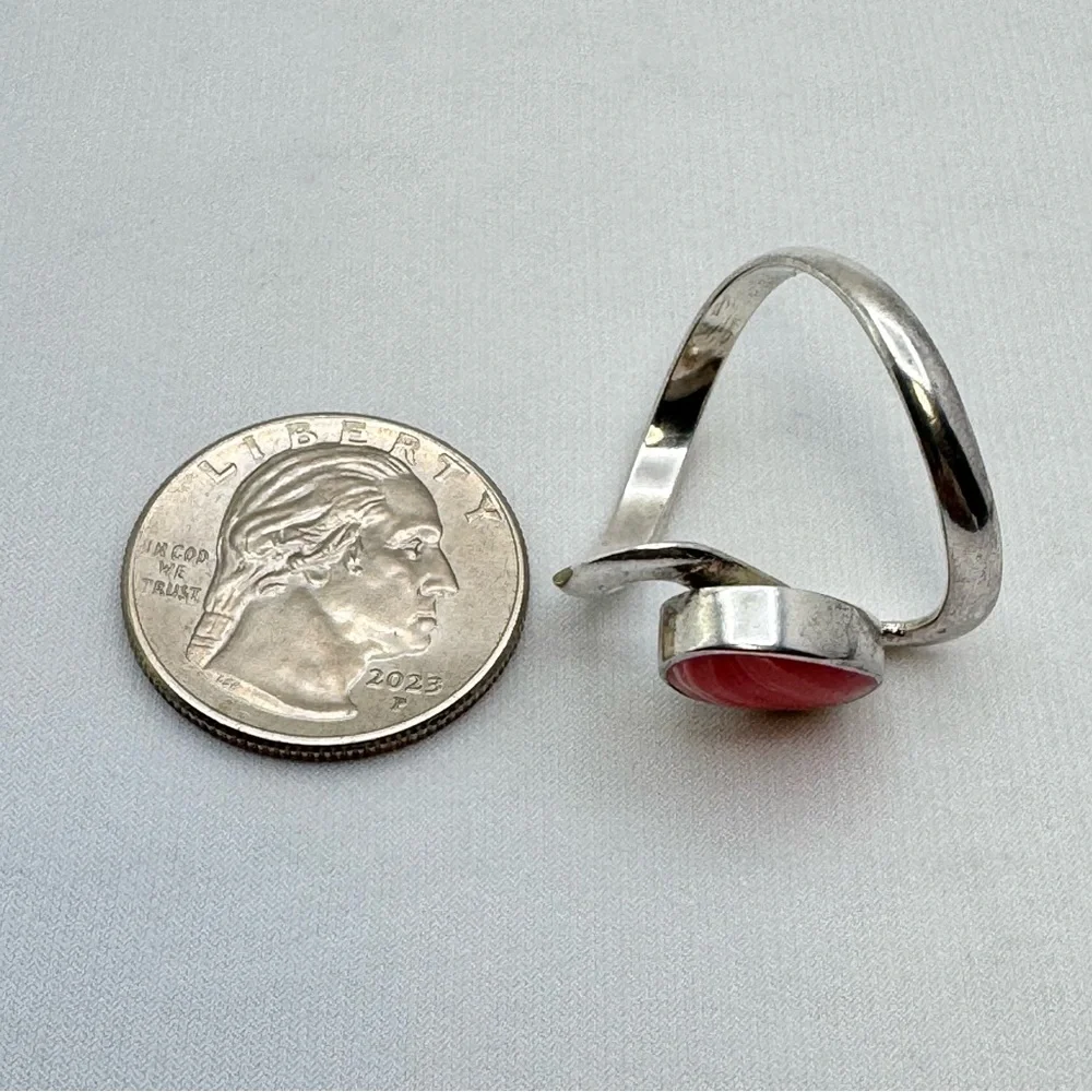 Vintage Mexico Silver Red Faux Carnelian Agate Swirl Ring Statement Sz 9